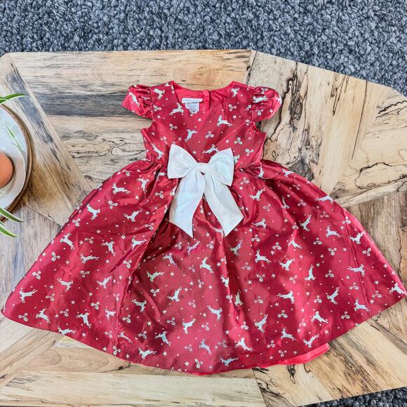Bonnie Jean, Little Girls Size 6X Red Cap Sleeve Reindeer Jacquard Holiday Dress - Picture 1 of 8